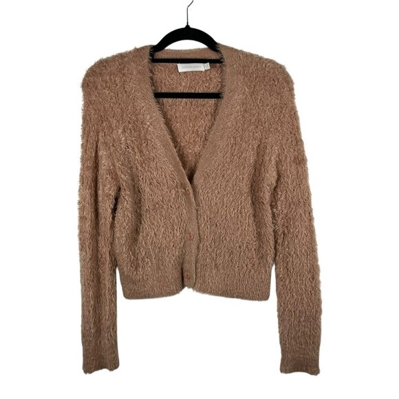 Jonathan Simkhai Maya Chenille Rib Knit Feathered Mauve V-Neck Cardigan Size S - Picture 1 of 9